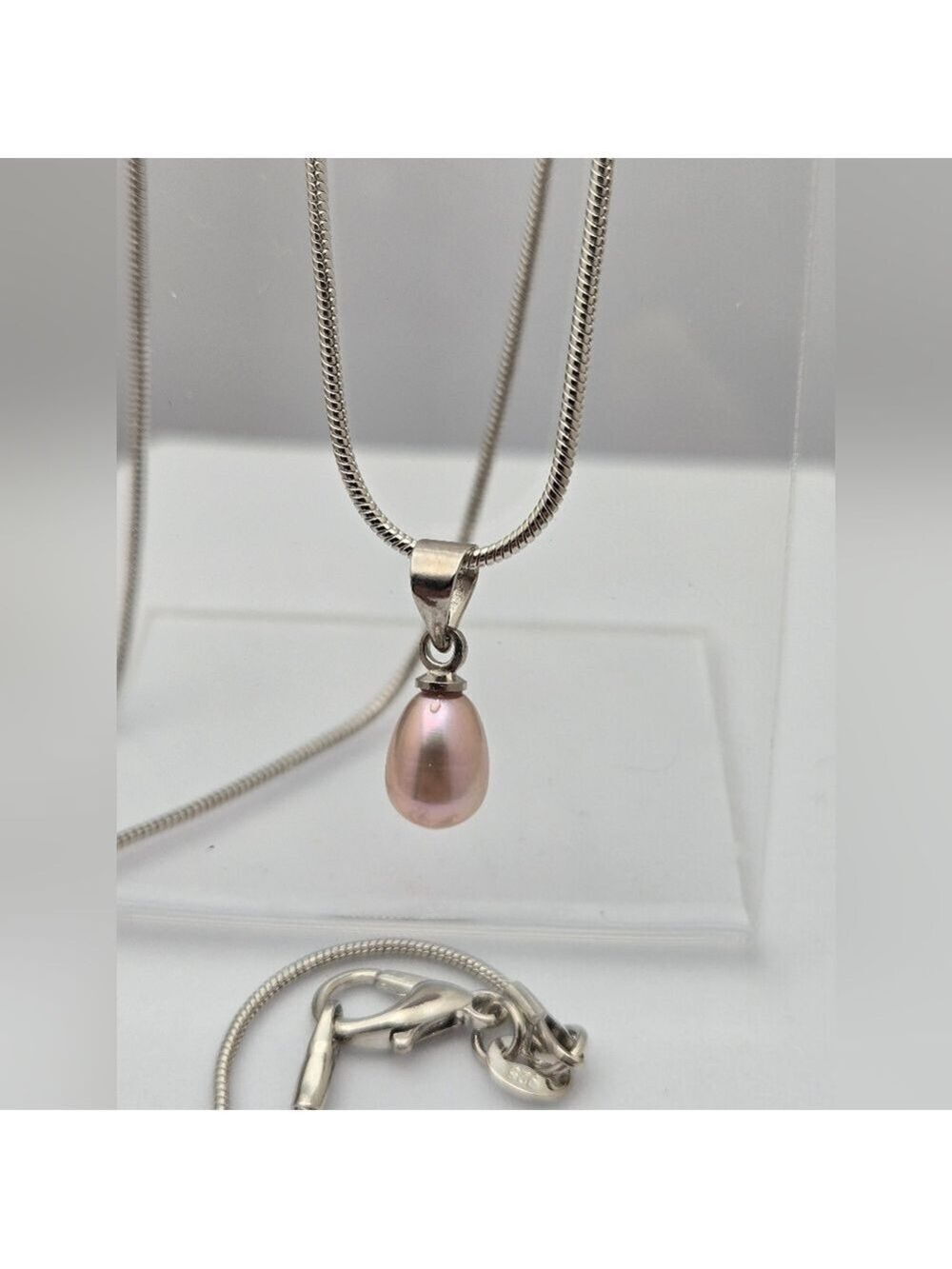Freshwater Silver Pink Real Pearl Necklace 18” Silver Plated Snake Chain NWOT